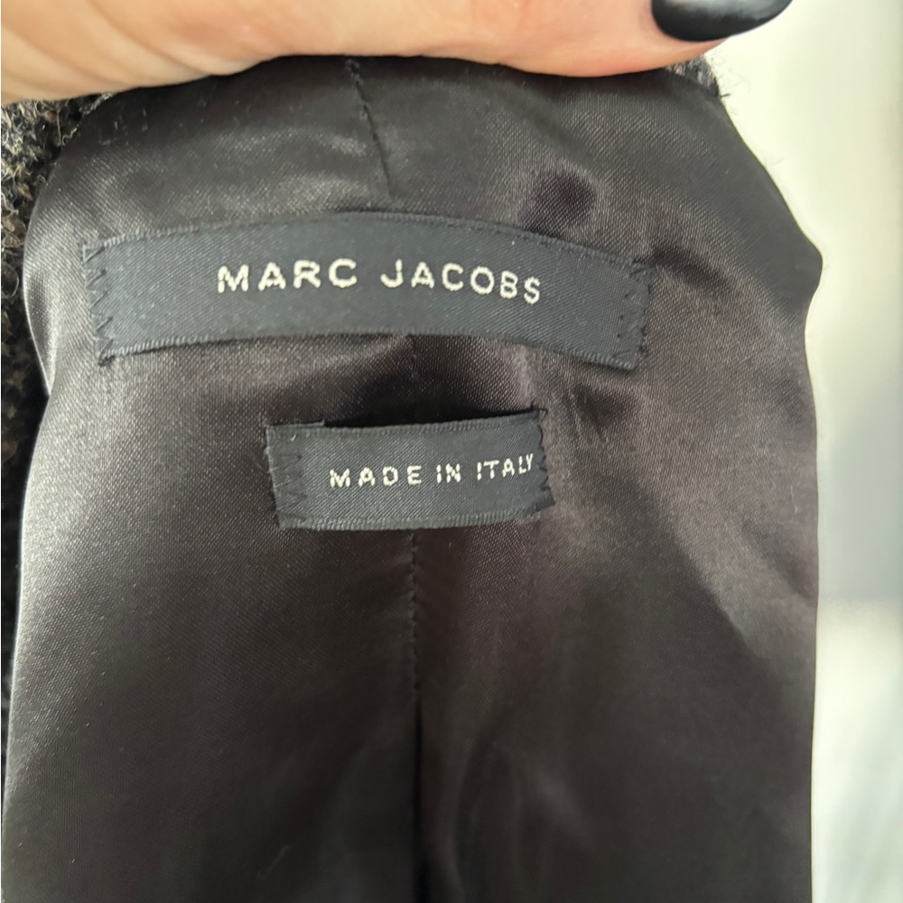 Marc Jacobs double-breasted wool-blend overcoat grey herringbone oversized XL - Picture 4 of 6